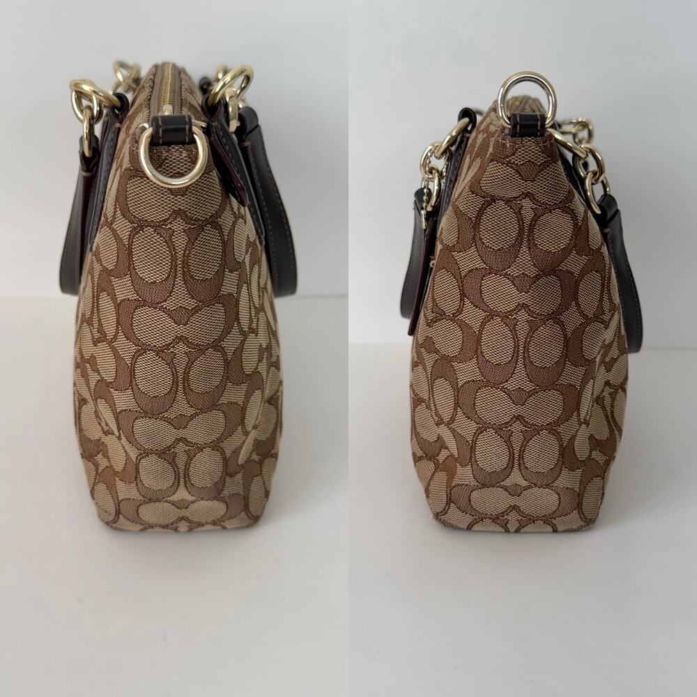 Coach Signature Jacquard Canvas Small Kelsey Satchel Khaki Leather Trim F58283 - Picture 8 of 15